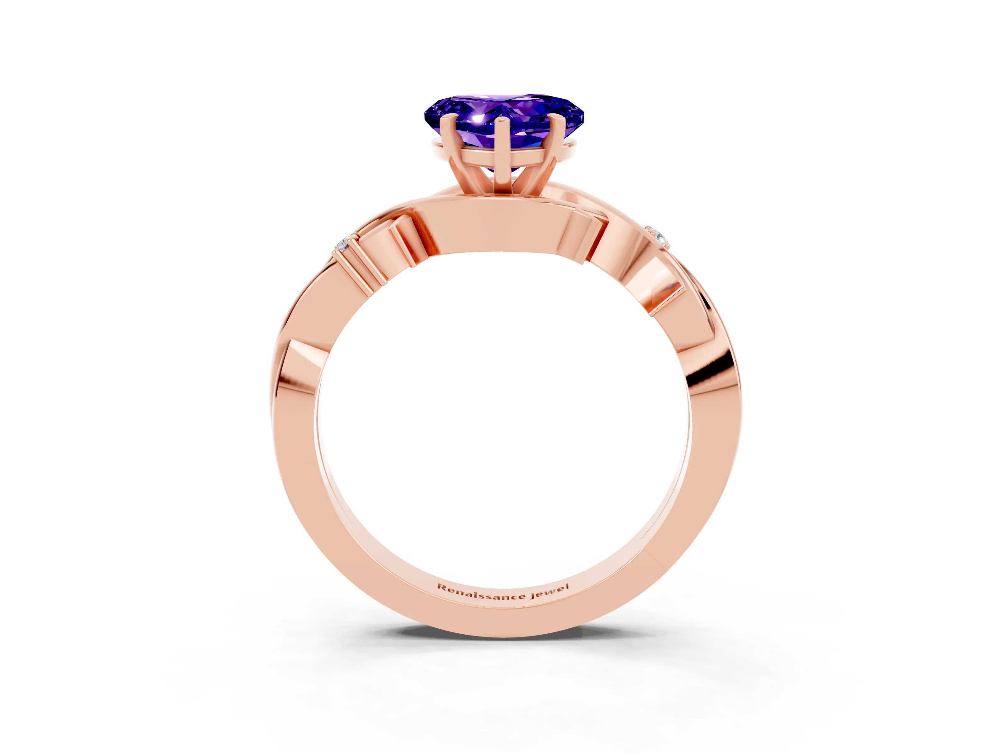 Rose gold Heart Cut Tanzanite Solitaire Ring with Twisted Band and Prong Setting_3