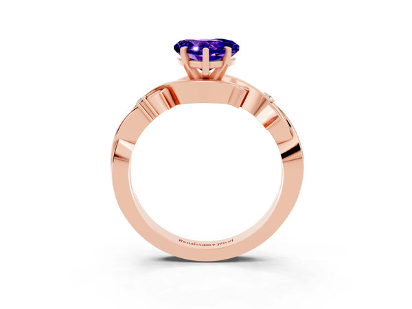 Rose gold Heart Cut Tanzanite Solitaire Ring with Twisted Band and Prong Setting