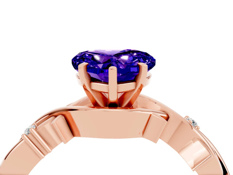 Rose gold Heart Cut Tanzanite Solitaire Ring with Twisted Band and Prong Setting_4