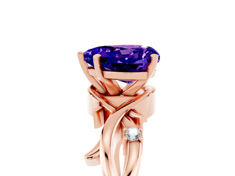 Rose gold Heart Cut Tanzanite Solitaire Ring with Twisted Band and Prong Setting_5