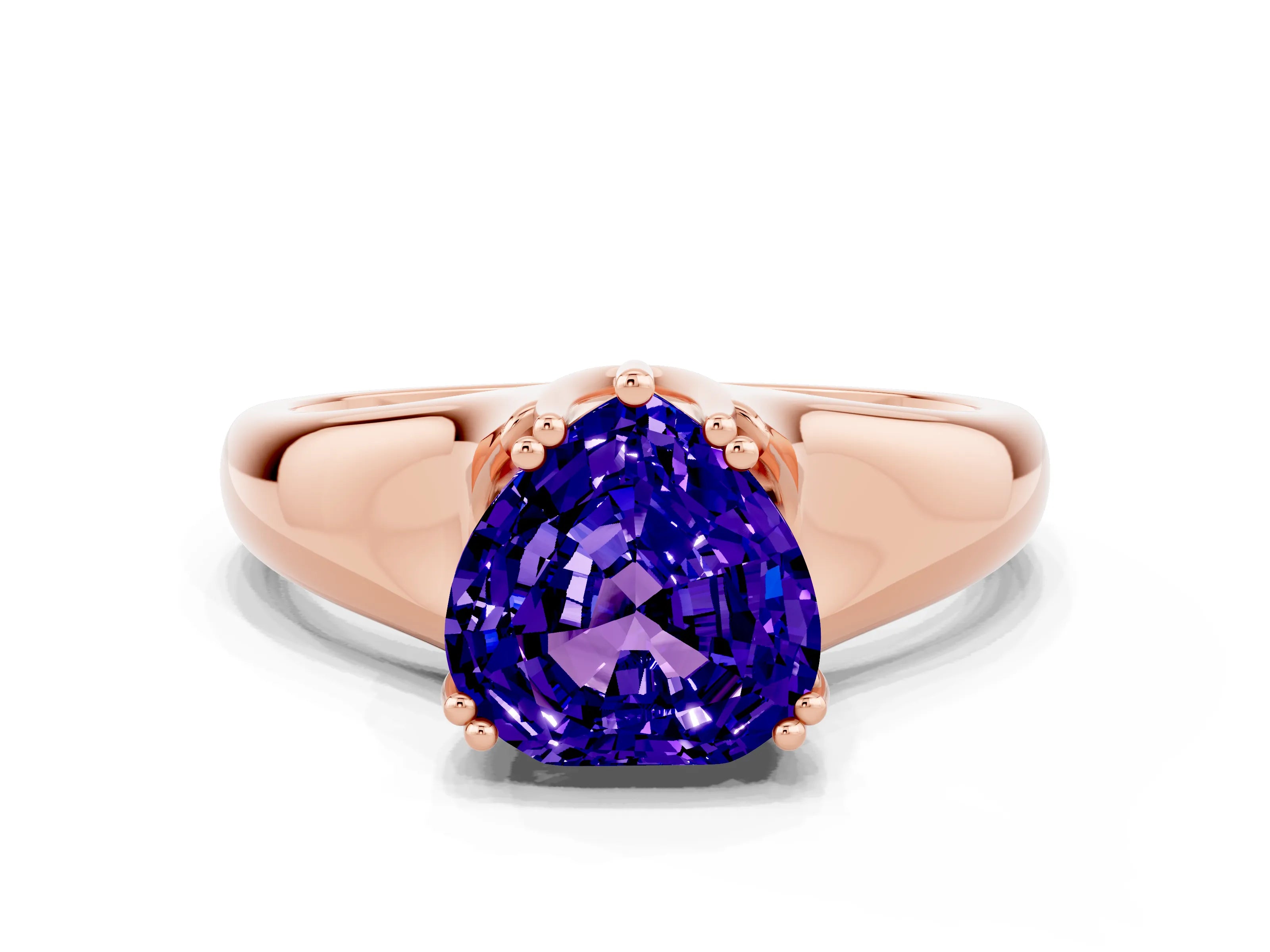 Rose gold Heart Cut Tanzanite Solitaire Ring with Wide Band and Prong Setting