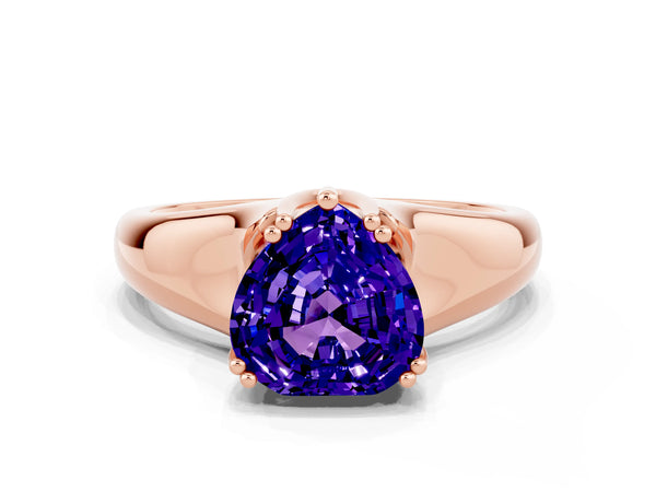 Rose gold Heart Cut Tanzanite Solitaire Ring with Wide Band and Prong Setting