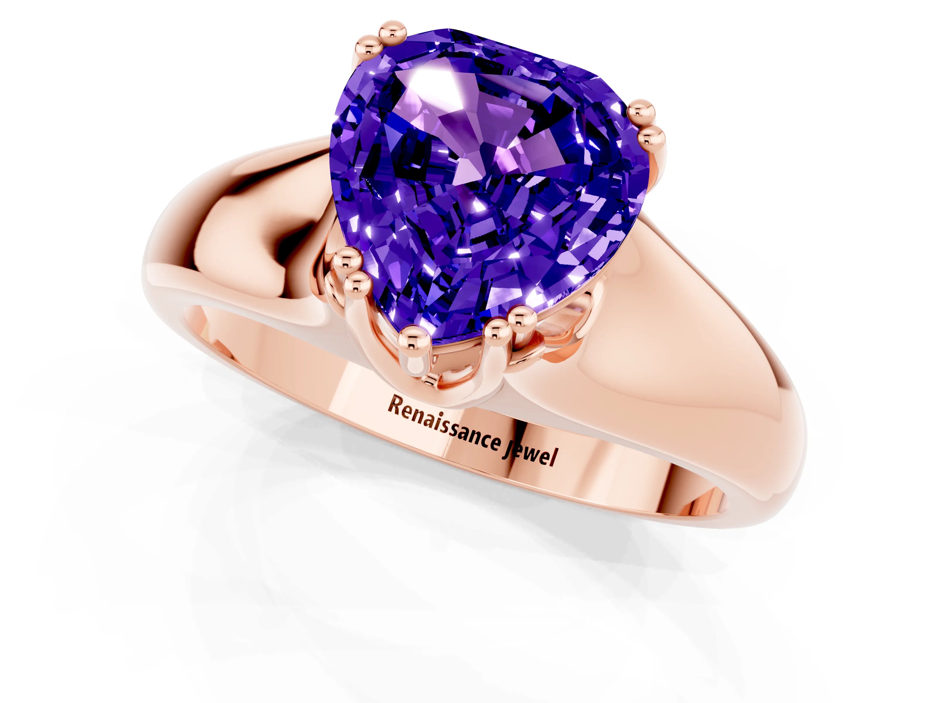 Rose gold Heart Cut Tanzanite Solitaire Ring with Wide Band and Prong Setting_1