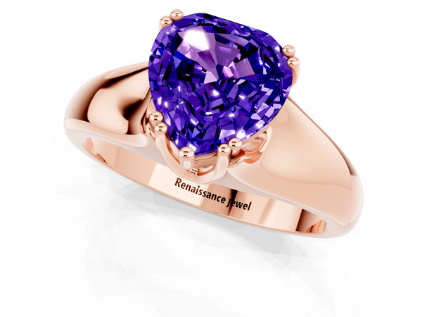Rose gold Heart Cut Tanzanite Solitaire Ring with Wide Band and Prong Setting