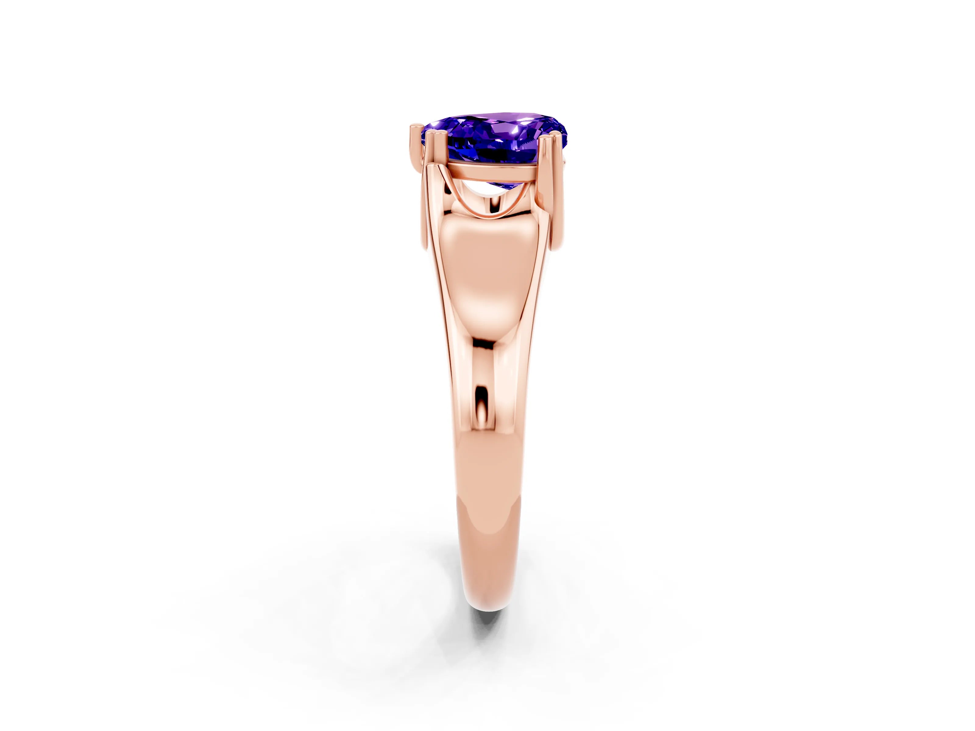Rose gold Heart Cut Tanzanite Solitaire Ring with Wide Band and Prong Setting_2