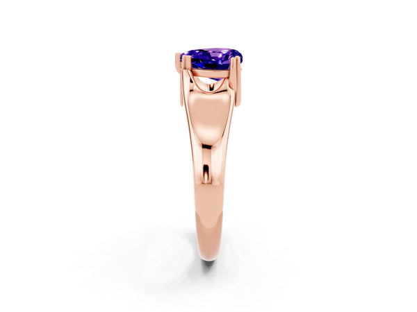 Rose gold Heart Cut Tanzanite Solitaire Ring with Wide Band and Prong Setting