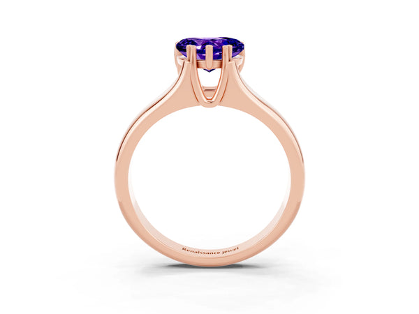 Rose gold Heart Cut Tanzanite Solitaire Ring with Wide Band and Prong Setting