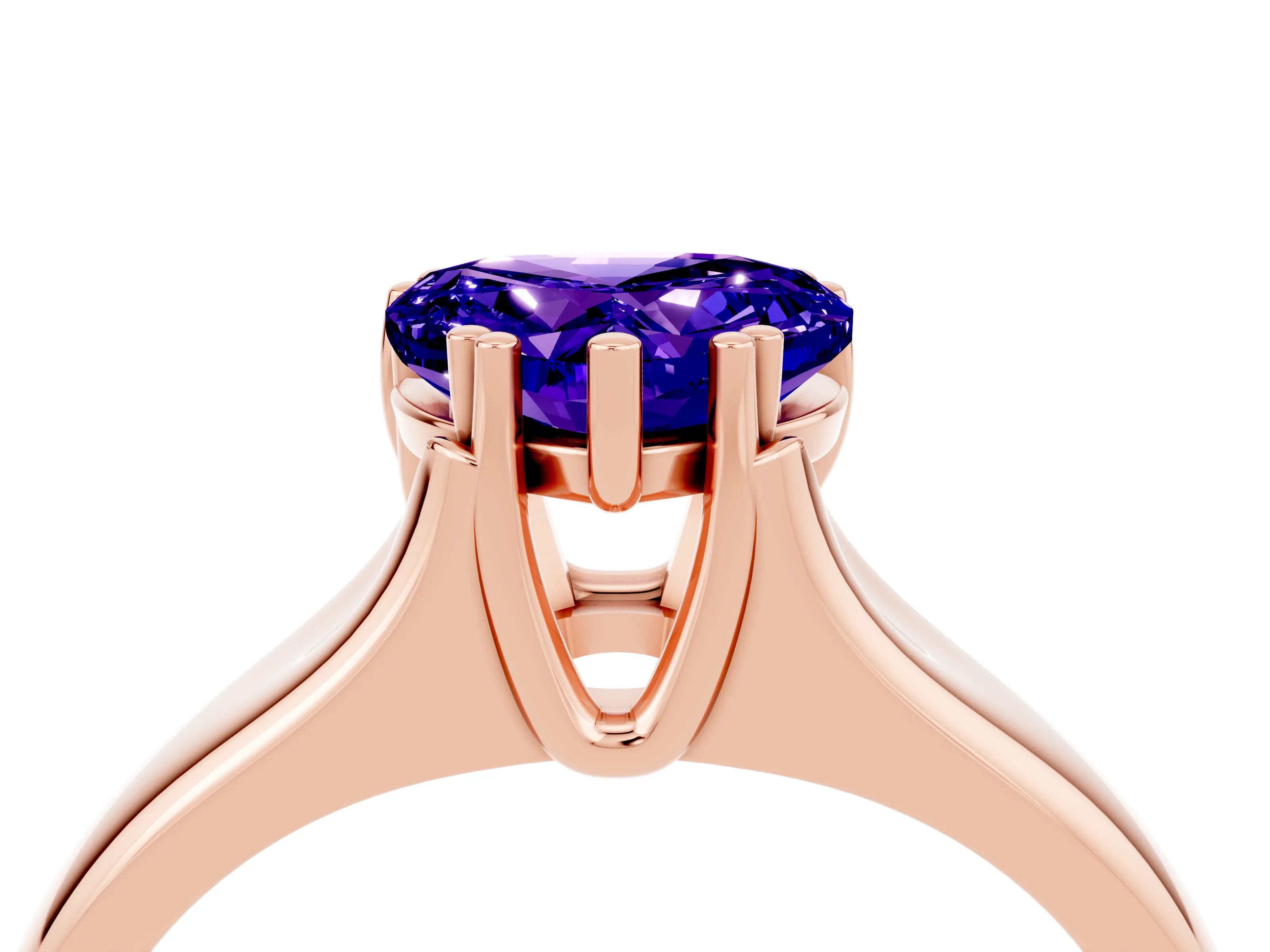 Rose gold Heart Cut Tanzanite Solitaire Ring with Wide Band and Prong Setting_4