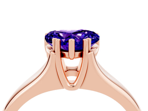 Rose gold Heart Cut Tanzanite Solitaire Ring with Wide Band and Prong Setting_4