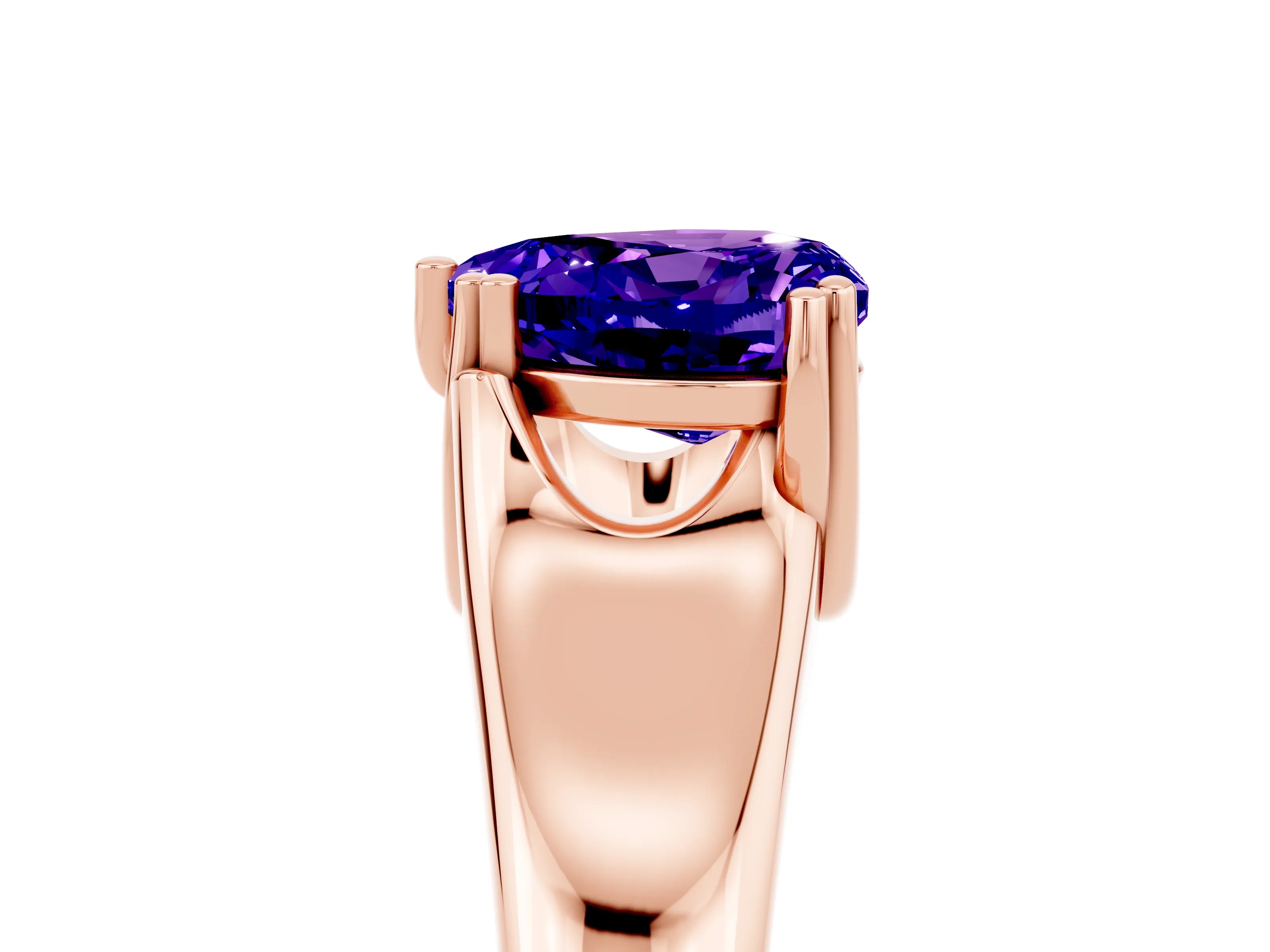 Rose gold Heart Cut Tanzanite Solitaire Ring with Wide Band and Prong Setting_5