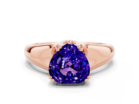 Rose gold Heart Cut Tanzanite Solitaire Ring with Wide Band and Prong Setting