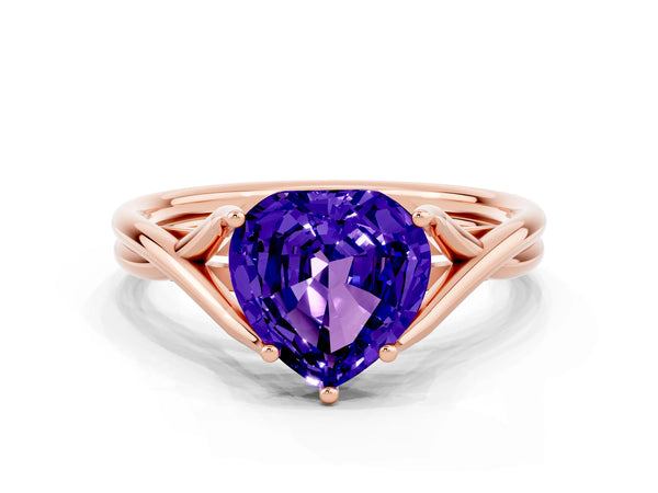 Rose gold Heart Cut Tanzanite Solitaire Twist Band Prong Setting Ring
