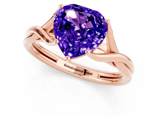 Rose gold Heart Cut Tanzanite Solitaire Twist Band Prong Setting Ring