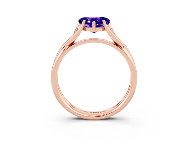 Rose gold Heart Cut Tanzanite Solitaire Twist Band Prong Setting Ring