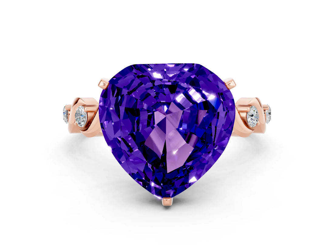 Rose gold Heart Cut Tanzanite Solitaire Twisted Band with Round  Accents and Prong Setting_12