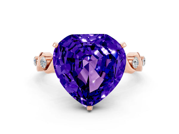 Rose gold Heart Cut Tanzanite Solitaire Twisted Band with Round  Accents and Prong Setting