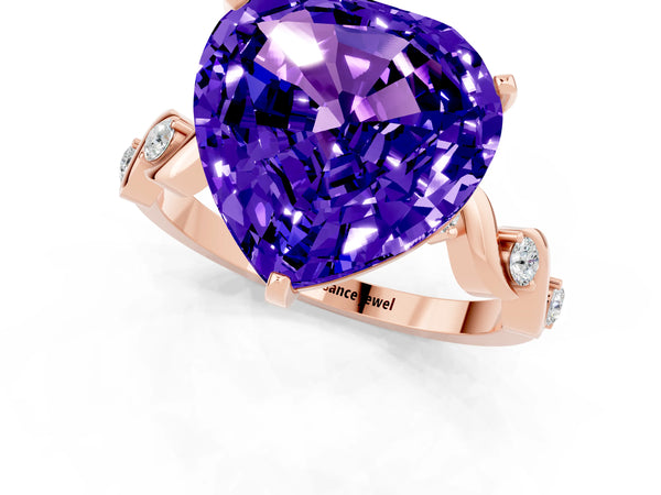 Rose gold Heart Cut Tanzanite Solitaire Twisted Band with Round  Accents and Prong Setting