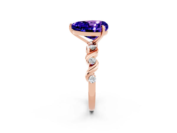 Rose gold Heart Cut Tanzanite Solitaire Twisted Band with Round  Accents and Prong Setting