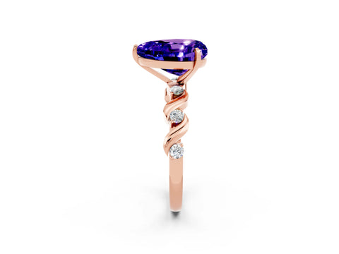 Rose gold Heart Cut Tanzanite Solitaire Twisted Band with Round  Accents and Prong Setting_14