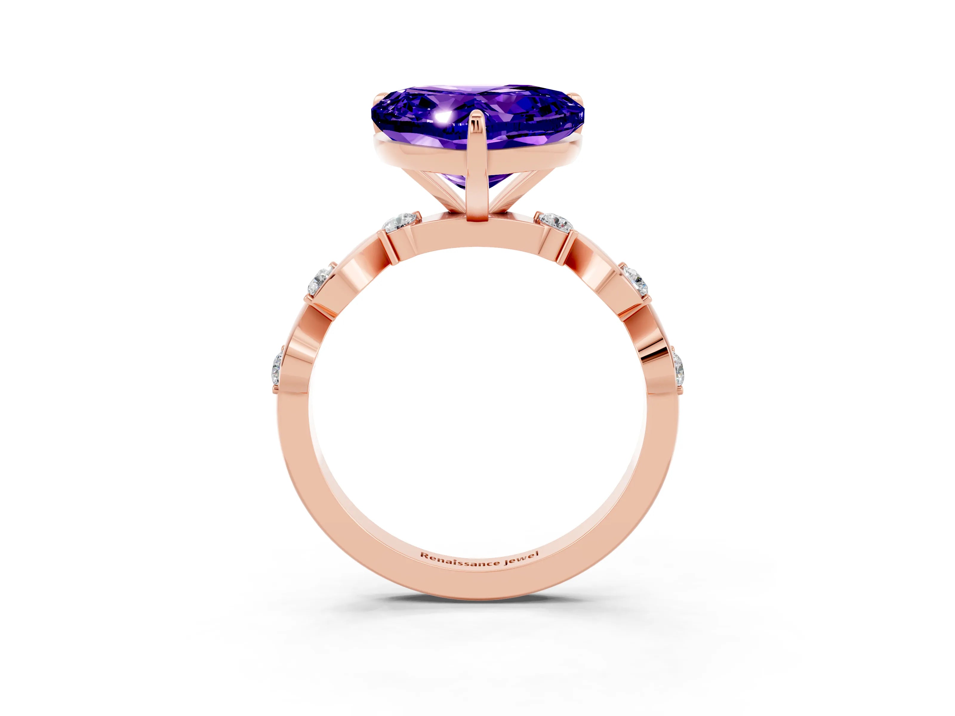 Rose gold Heart Cut Tanzanite Solitaire Twisted Band with Round  Accents and Prong Setting_15