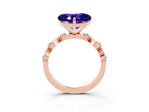 Rose gold Heart Cut Tanzanite Solitaire Twisted Band with Round  Accents and Prong Setting_15