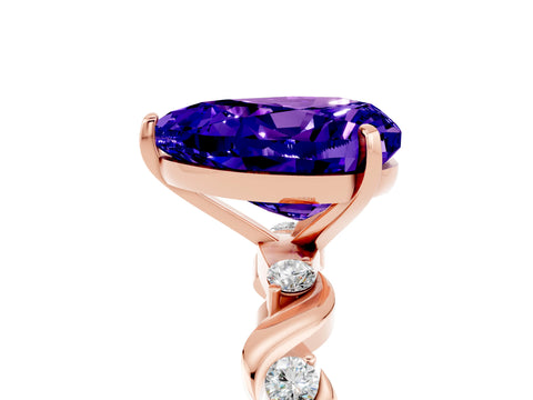 Rose gold Heart Cut Tanzanite Solitaire Twisted Band with Round  Accents and Prong Setting_17
