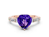 Rose gold Heart Cut Tanzanite Solitaire with Side Baguettes and Channel Set Band
