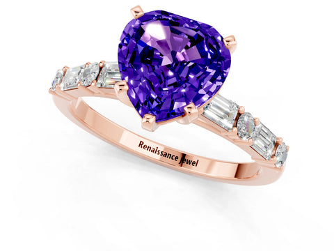 Rose gold Heart Cut Tanzanite Solitaire with Side Baguettes and Channel Set Band_1