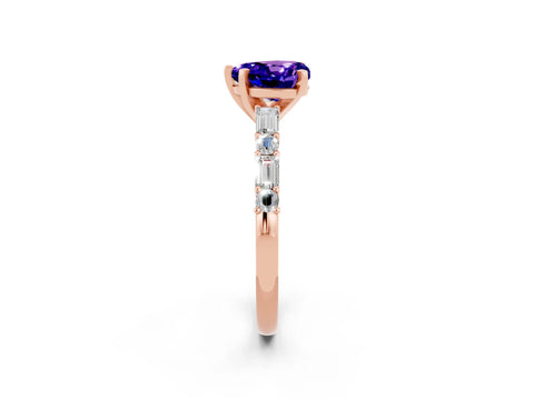 Rose gold Heart Cut Tanzanite Solitaire with Side Baguettes and Channel Set Band_2