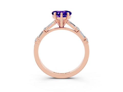Rose gold Heart Cut Tanzanite Solitaire with Side Baguettes and Channel Set Band_3