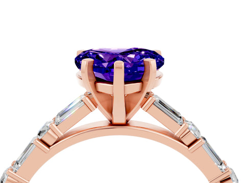 Rose gold Heart Cut Tanzanite Solitaire with Side Baguettes and Channel Set Band_4