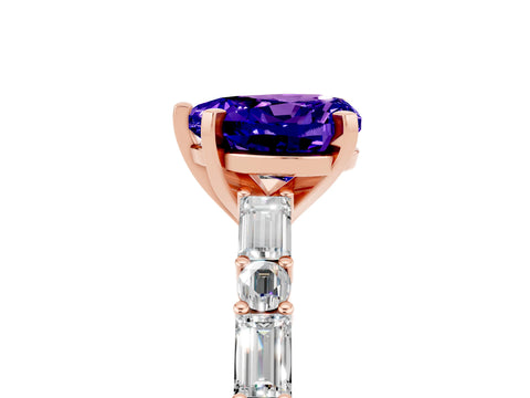 Rose gold Heart Cut Tanzanite Solitaire with Side Baguettes and Channel Set Band_5
