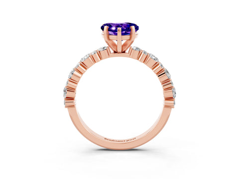 Rose gold Heart Cut Tanzanite Solitaire with Side Stones, Pave Band, Four-Prong Setting_39
