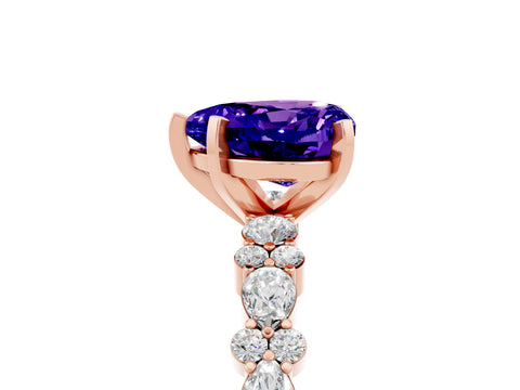 Rose gold Heart Cut Tanzanite Solitaire with Side Stones, Pave Band, Four-Prong Setting_41