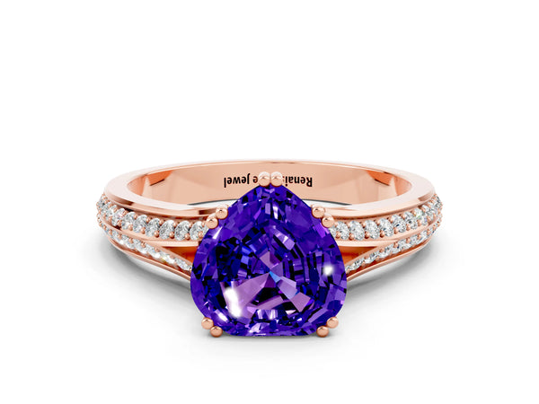 Rose gold Heart Cut Tanzanite Split Shank Engagement Ring with Pavé Band