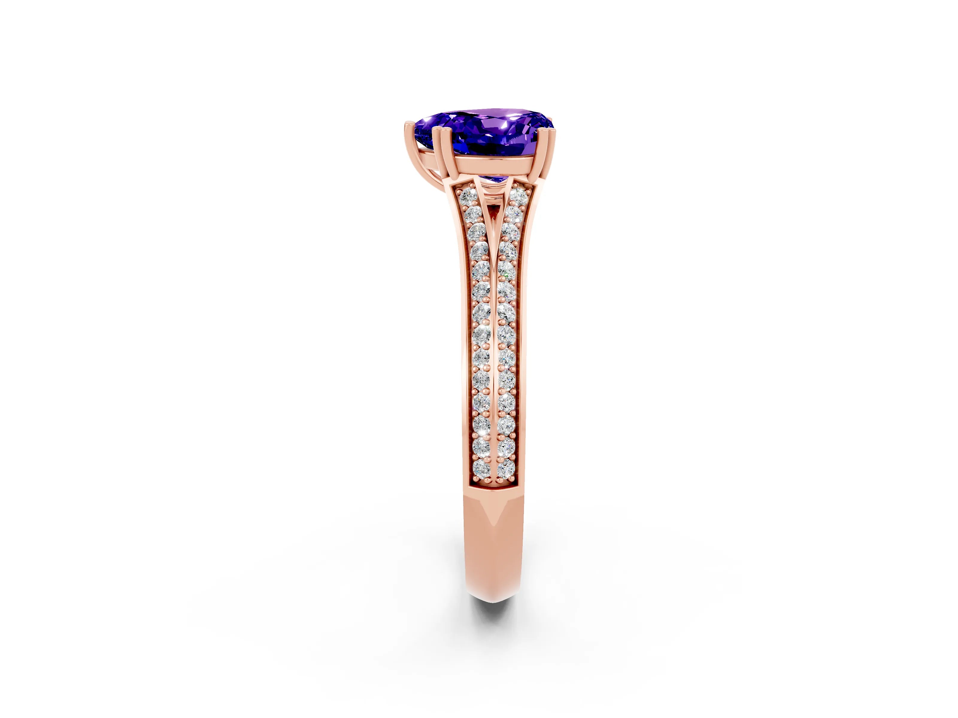 Rose gold Heart Cut Tanzanite Split Shank Engagement Ring with Pavé Band_2