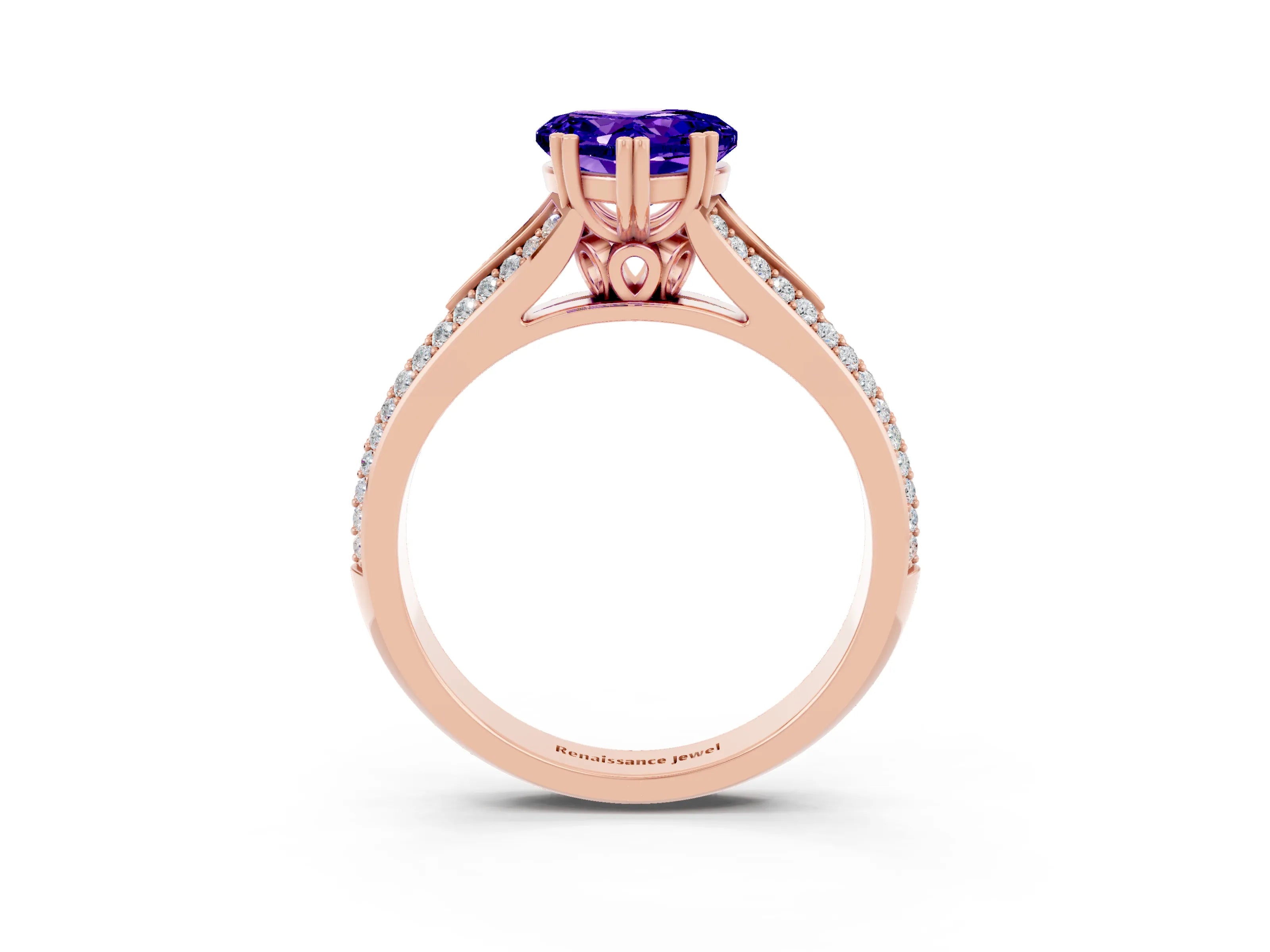 Rose gold Heart Cut Tanzanite Split Shank Engagement Ring with Pavé Band_3