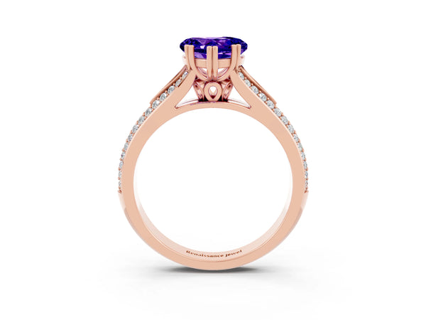 Rose gold Heart Cut Tanzanite Split Shank Engagement Ring with Pavé Band