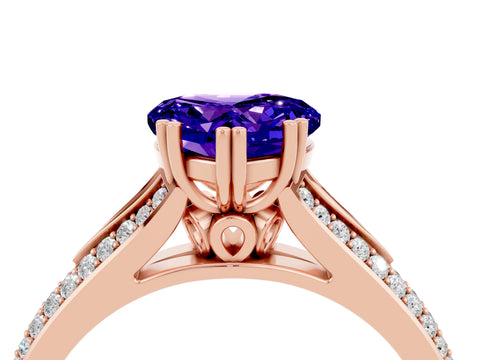 Rose gold Heart Cut Tanzanite Split Shank Engagement Ring with Pavé Band_4