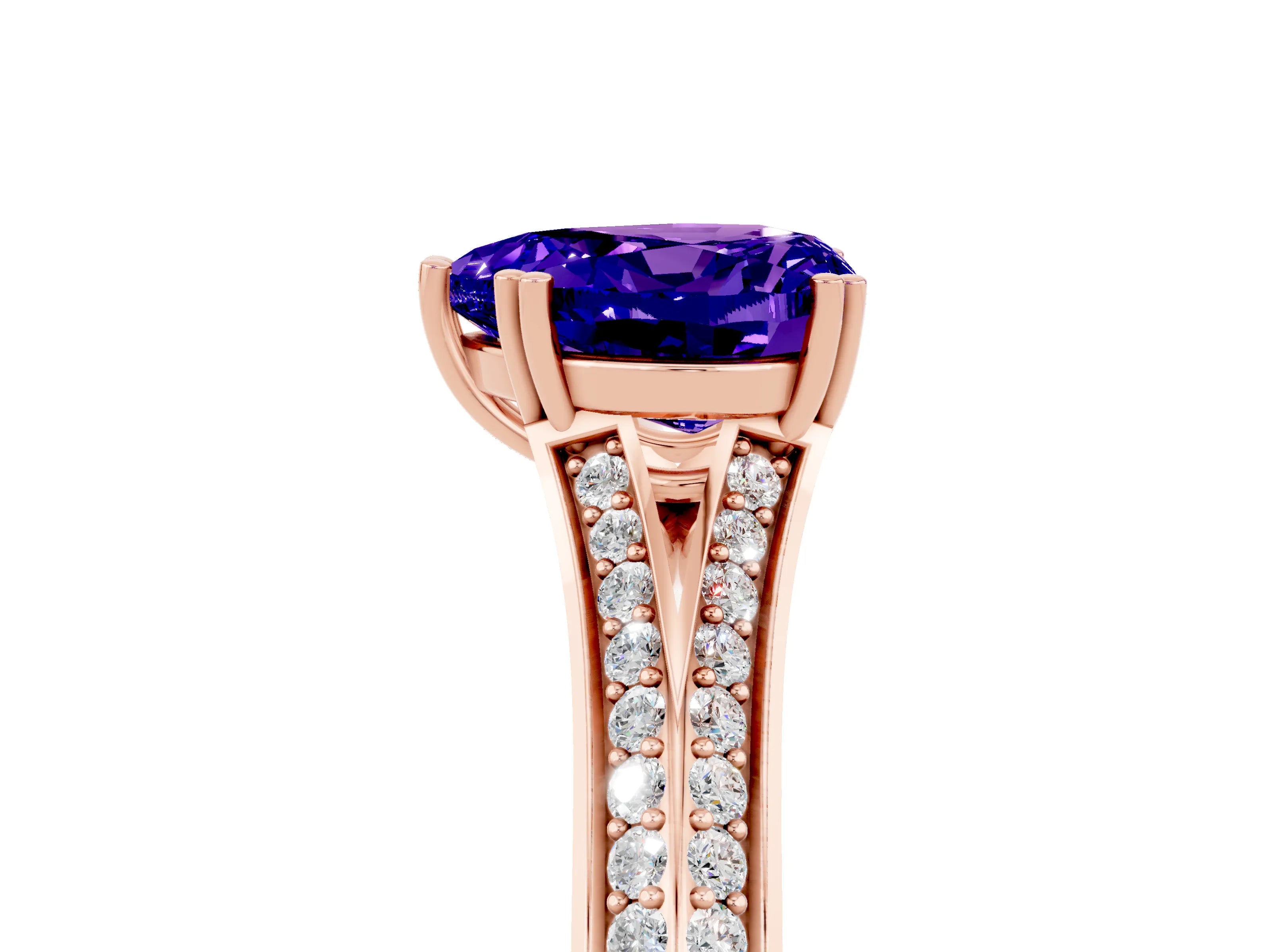 Rose gold Heart Cut Tanzanite Split Shank Engagement Ring with Pavé Band_5