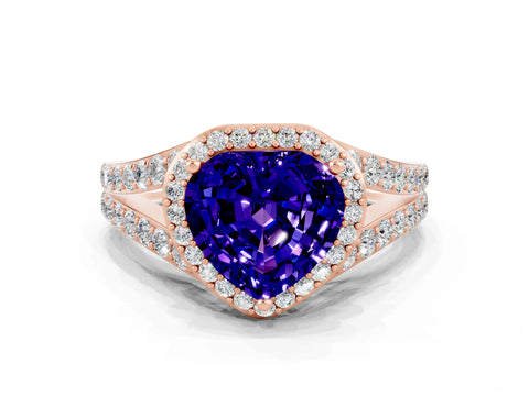 Rose gold Heart Cut Tanzanite Split Shank Halo Ring with Four-Prong Setting_12