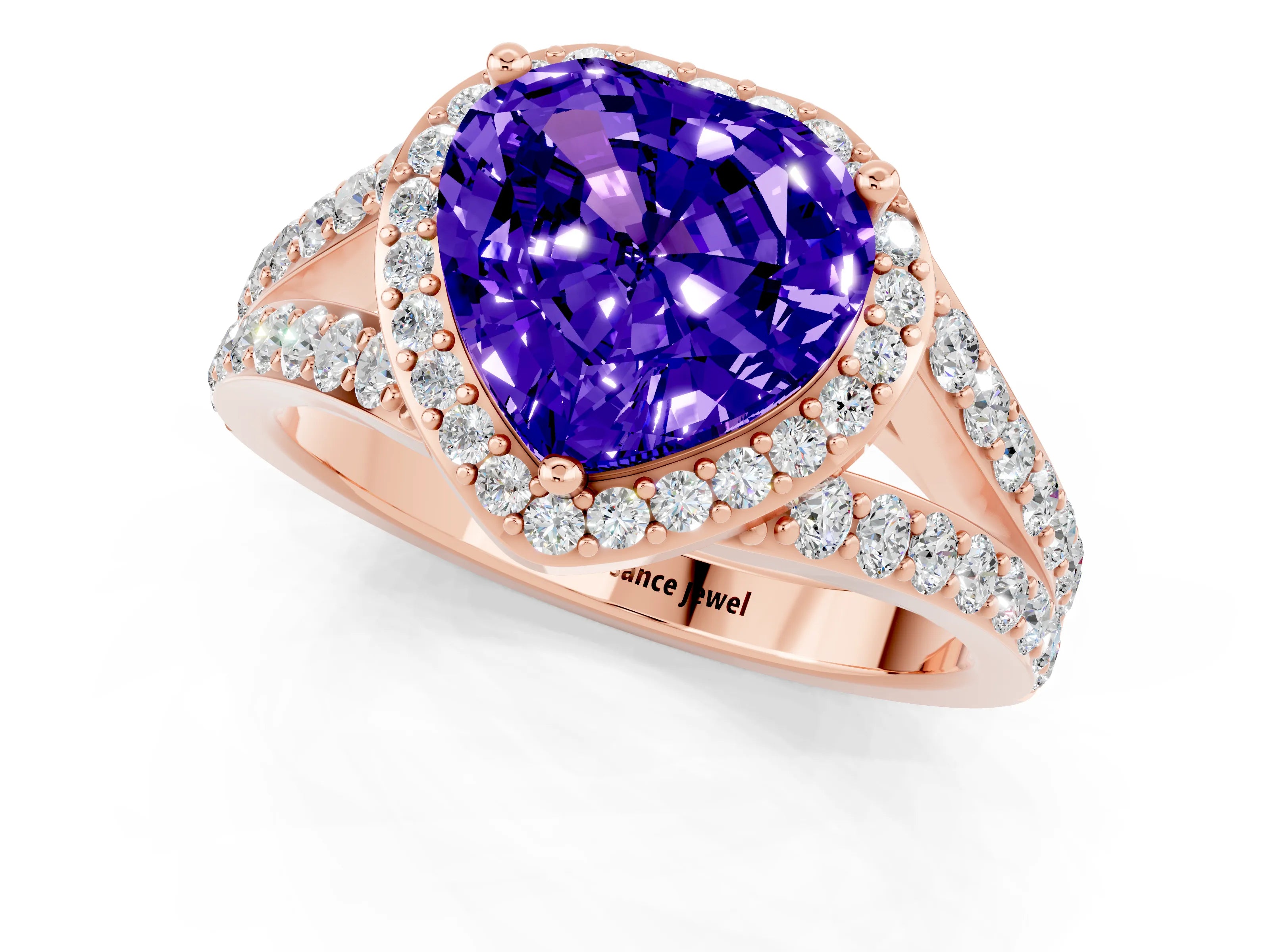 Rose gold Heart Cut Tanzanite Split Shank Halo Ring with Four-Prong Setting_13