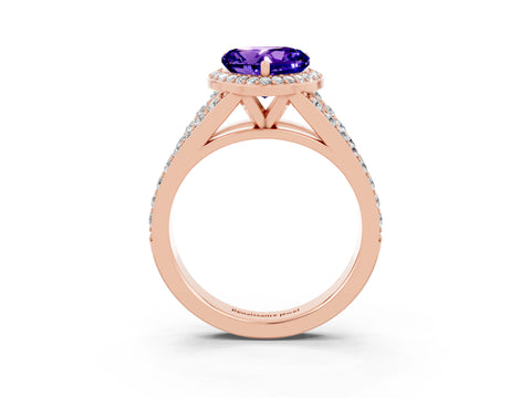 Rose gold Heart Cut Tanzanite Split Shank Halo Ring with Four-Prong Setting_15