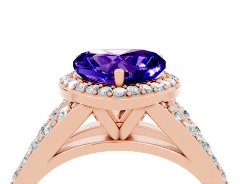 Rose gold Heart Cut Tanzanite Split Shank Halo Ring with Four-Prong Setting_16