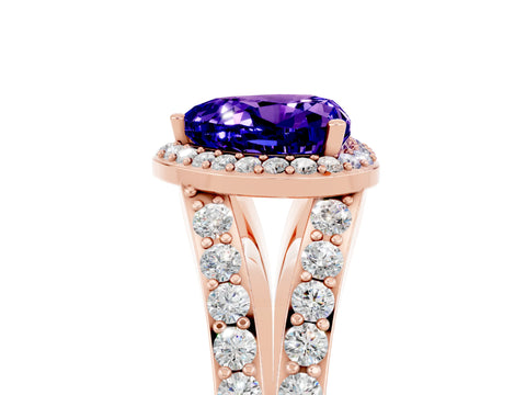 Rose gold Heart Cut Tanzanite Split Shank Halo Ring with Four-Prong Setting_17