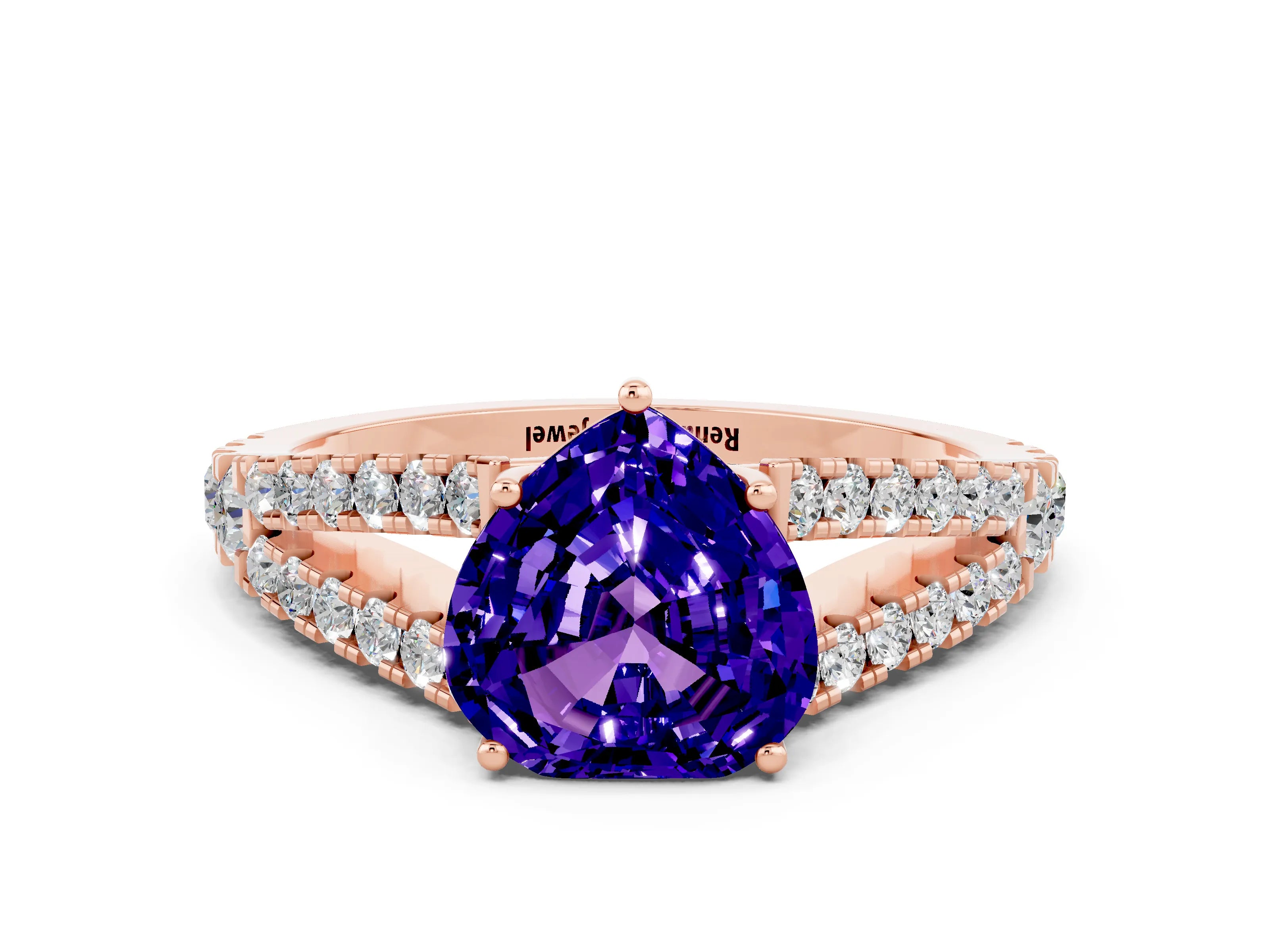 Rose gold Heart Cut Tanzanite Split Shank Pavé Engagement Ring with Four-Prong Setting_12