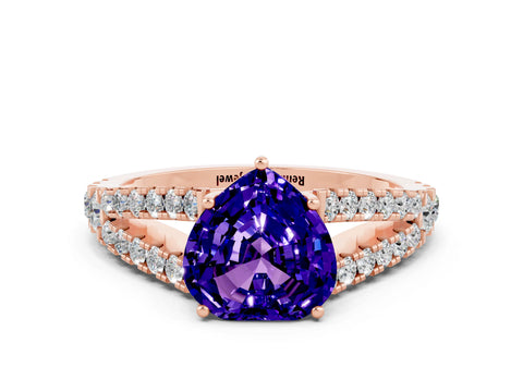 Rose gold Heart Cut Tanzanite Split Shank Pavé Engagement Ring with Four-Prong Setting_12