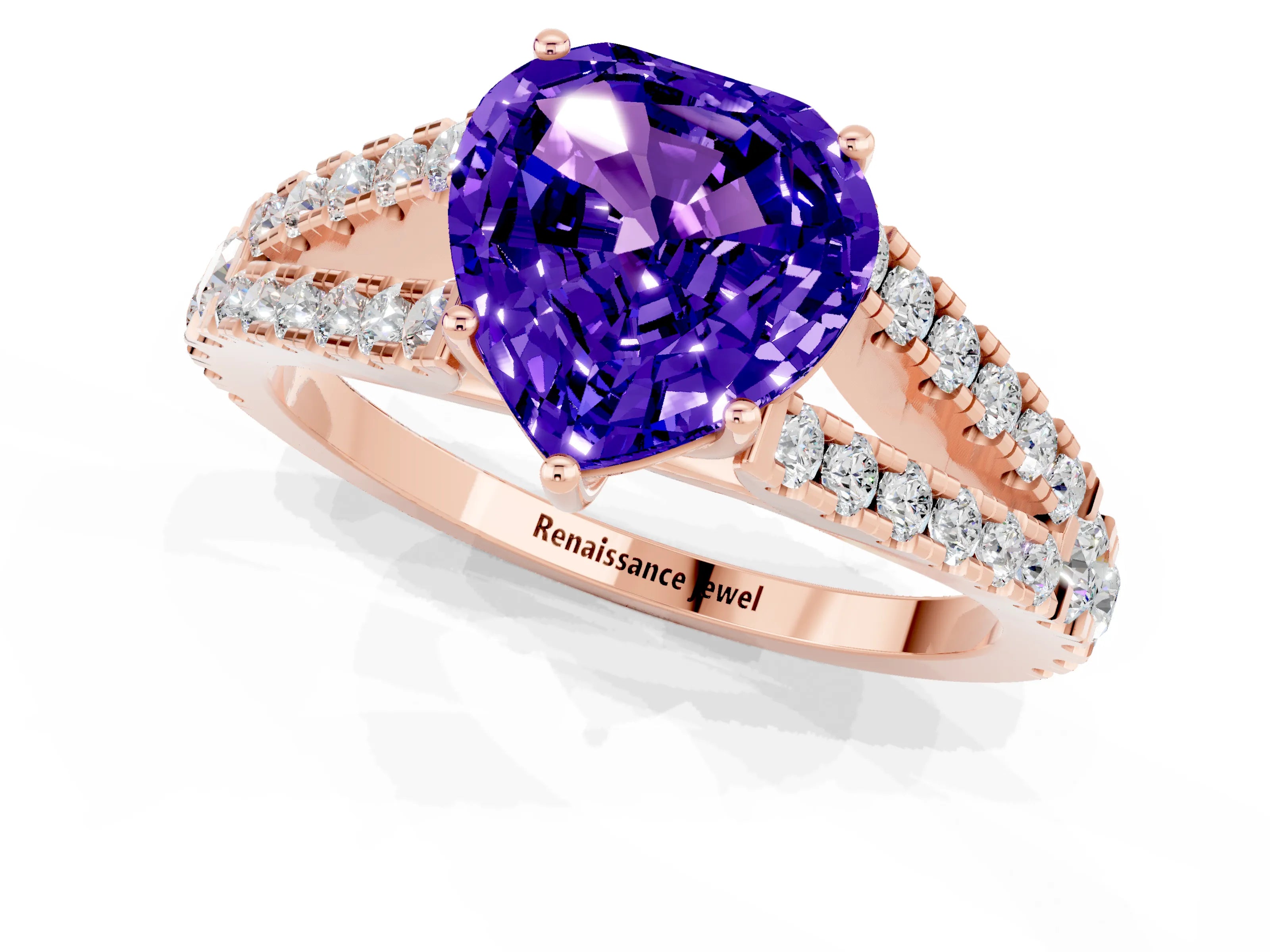 Rose gold Heart Cut Tanzanite Split Shank Pavé Engagement Ring with Four-Prong Setting_13
