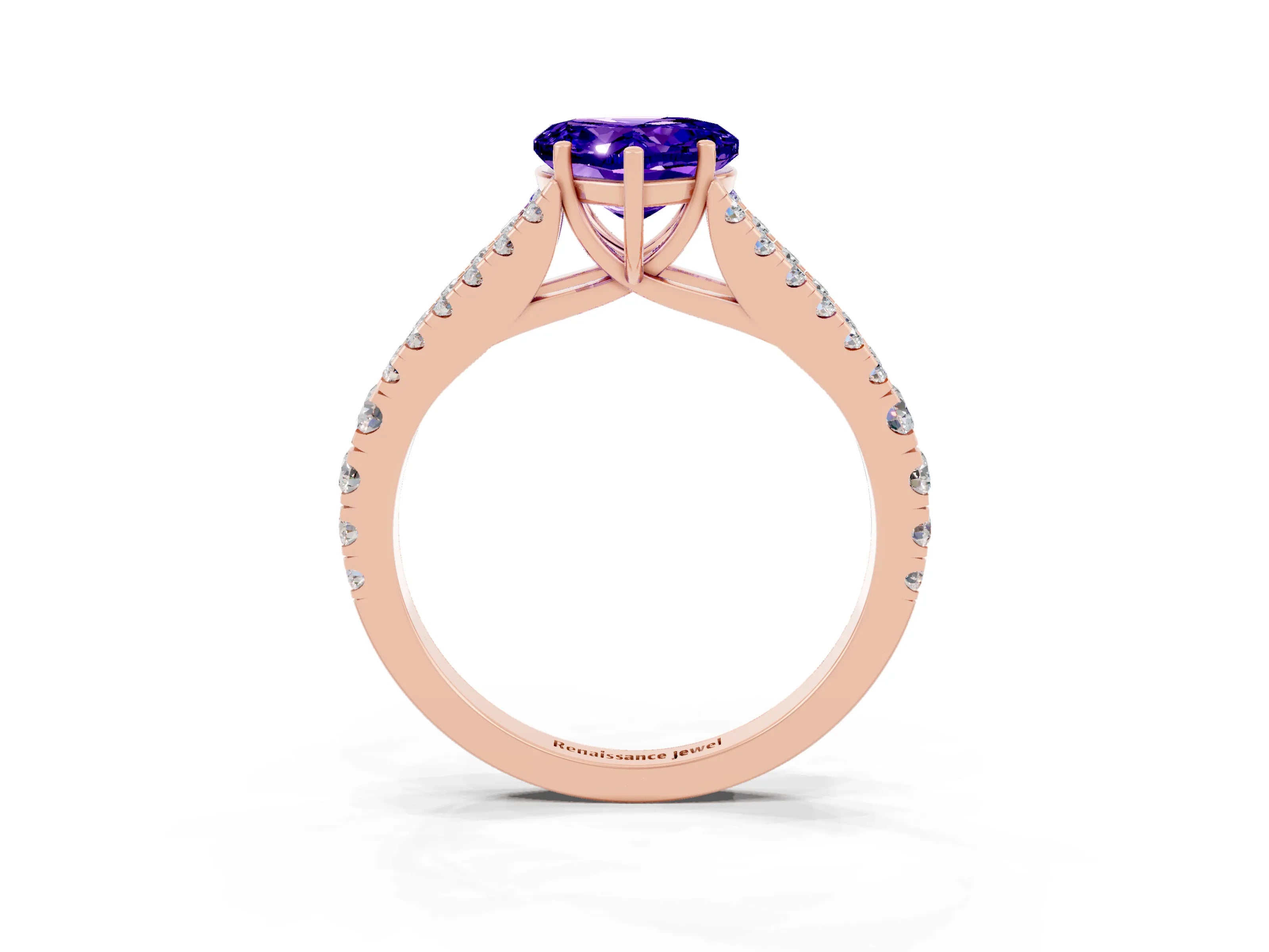 Rose gold Heart Cut Tanzanite Split Shank Pavé Engagement Ring with Four-Prong Setting_15