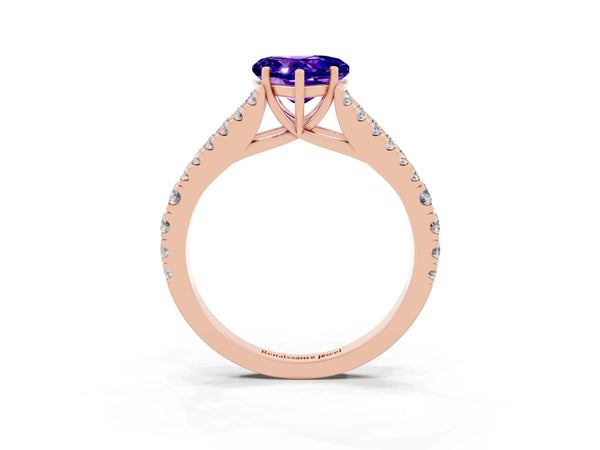 Rose gold Heart Cut Tanzanite Split Shank Pavé Engagement Ring with Four-Prong Setting